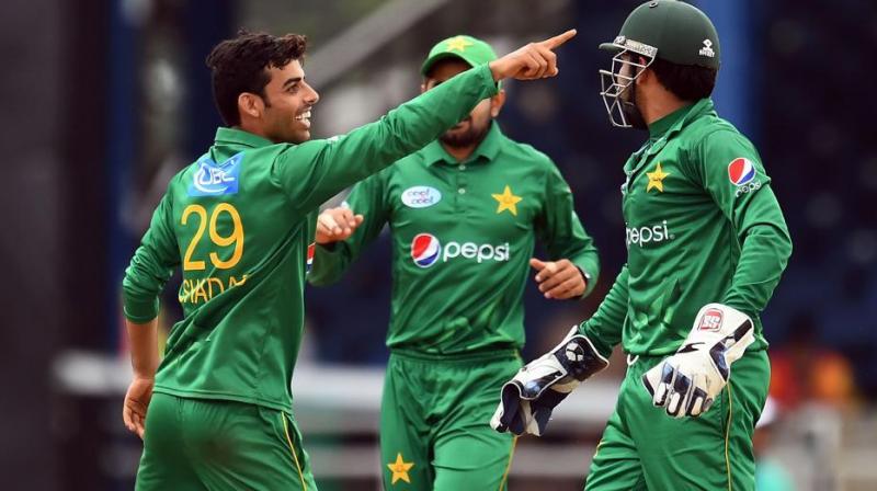 Shadab Khan snared four for 14 with his mesmerising mixture of leg-breaks and googlies to stymie the West Indies quest. (Photo: AFP)