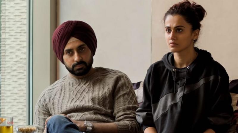 Abhishek Bachchan and Taapsee Pannu in a still from Manmarziyaan.