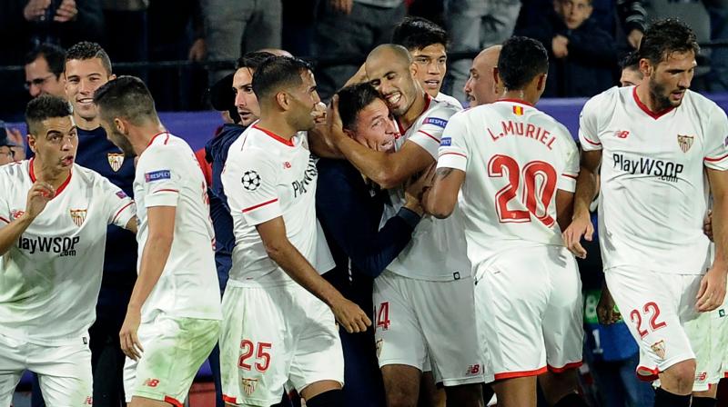Wissam Ben Yedder netted twice before Pizarros late equaliser, leaving Liverpool top with nine points, Sevilla second with eight and Spartak Moscow third with six, after they drew 1-1 with Maribor in the groups other game.(Photo: AFP)