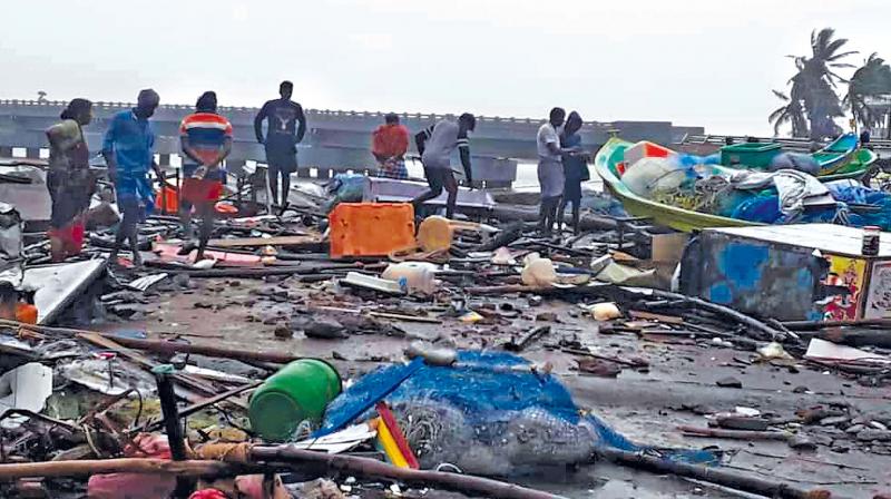Boats of fishermen razed to the ground in Nagapattinam. (Photo: DC)