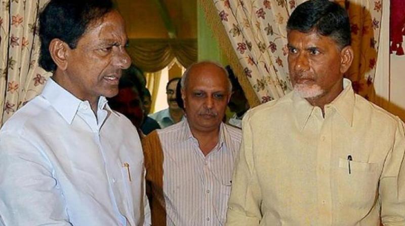 Telangana Chief Minister K. Chandrashekar Rao and Andhra Pradesh Chief Minister N. Chandrababu Naidu