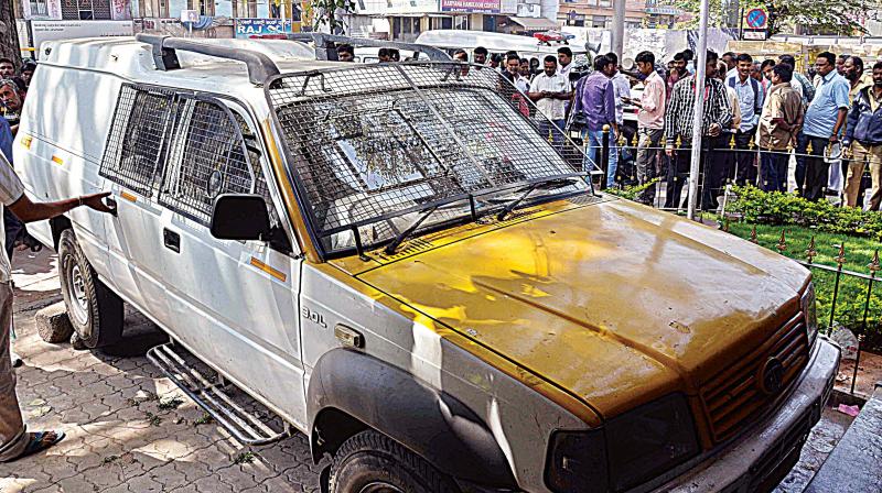 The ATM cash delivery vehicle found abandoned in Vasanth Nagar in Bengaluru. (Photo: DC)