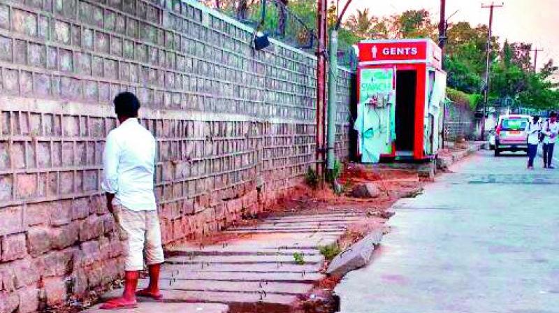 People do not bother to make use of the green toilets placed by the GHMC like this one at Seetaphalmandi.