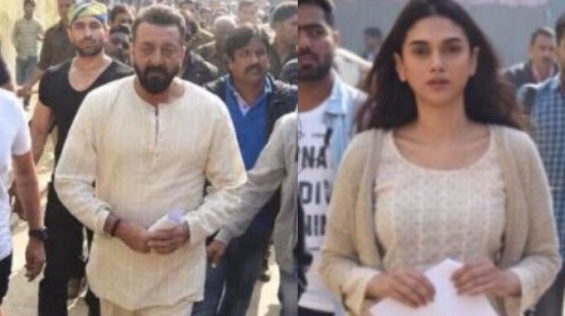 Sanjay Dutt and Aditi Rao Hydari on the sets of Bhoomi.