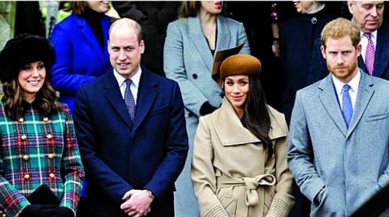 The British Royal family; Meghan (Third from left) (Photo: AP)