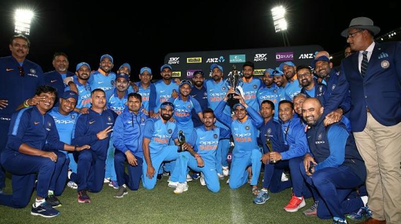 India on Sunday celebrated their historic ODI series win over New Zealand by raising chants of \Hows the JOSH\, a famous dialogue from the Bollywood movie Uri-The Surgical Strike. (Photo: Twitter / BCCI)