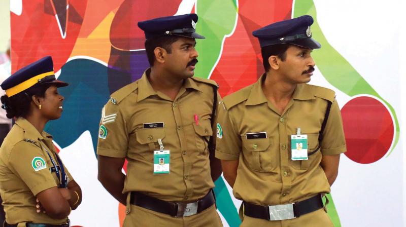 Kochi Metro Special Police personnel deployed at Jawaharlal Neheru Stadium station on Tuesday.	DC