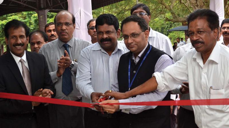 Airport Authority of India Cargo Logistics and Allied Services CEO Keku Bomy Gazder inaugurates the  common user domestic cargo terminal in Thiruvananthapuram on Thursday. Emirates station manager Vijay Bhooshan, Thiruvananthapuram airport director G.G. Tharakan, Chamber of Commerce president S.N. Raghuchandran Nair and cargo division GM K.P. Kailash Nair look on. 	(Photo: DC)