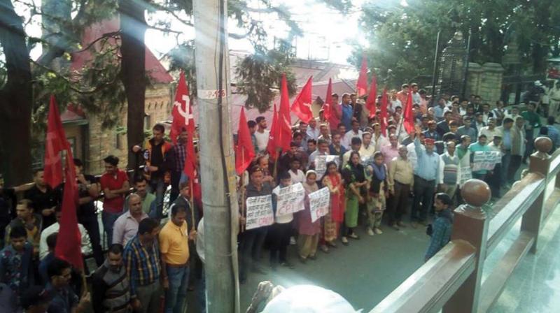 CPM workers protesting against RSS-BJP attack in Shimla.