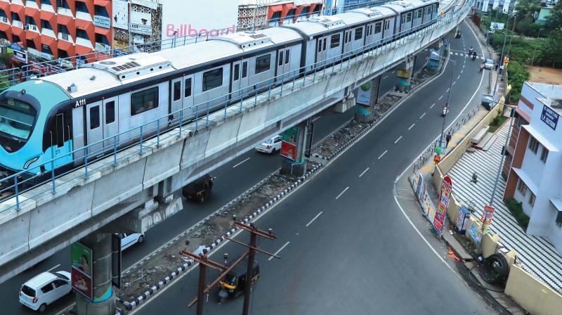 Though the Kochi Metro operated services on the hartal day, there wasnt much rush. Shops and fuel outlets remained closed while private city buses were taken off the road on Monday. (Photo: ARUN CHANDRABOSE)