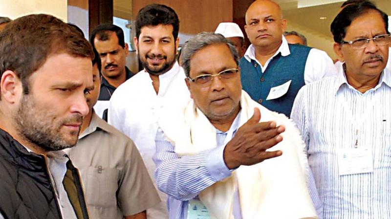 A file photo of AICC vice-president Rahul Gandhi with Chief Minister Siddaramaiah during his recent visit to Bengaluru