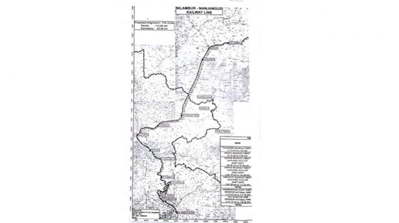 Alignment sketch prepared by DMRC for Nilambur-Nanjangud railway project.