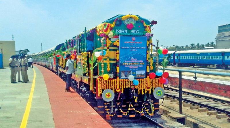 The new express train flagged off by Prime Minister Modi  from Ayodhya to Rameswaram on Thursday. (Photo: DC)