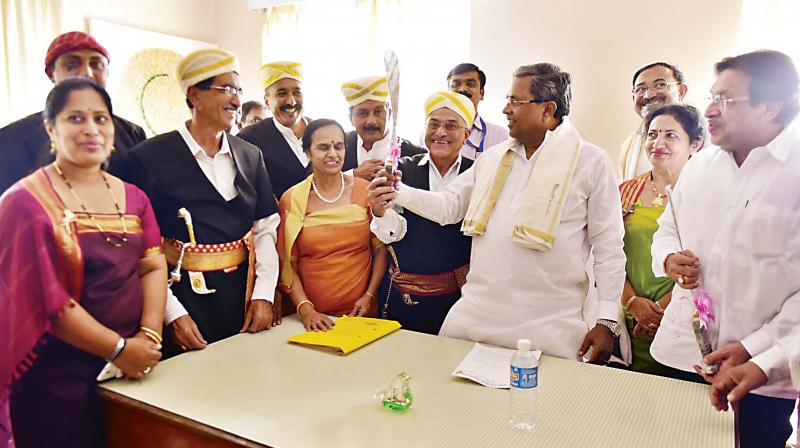 Chief Minister Siddaramaiah during the inauguration of developmental projects in Madikeri in Kodagu district on Tuesday. (Photo: DC)