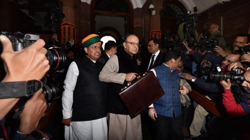 Finance Minister Arun Jaitley arrives at Parliament to present the Union Budget 2017-18 in the Lok Sabha, in New Delhi on Wednesday. (Photo: PTI)