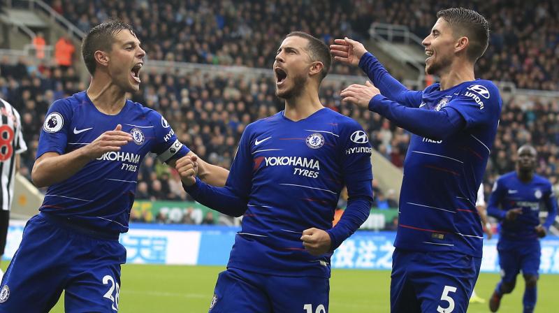 Eden Hazard, making his first start of the season, converted a controversial penalty after Fabian Schar was ruled to have fouled Marcos Alonso. (Photo: AP)