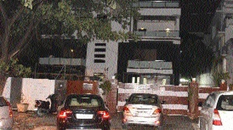 The house of Banapuram Laxman Rao that was raided by income-tax officials at Jubilee Hills late on Tuesday night. 	(Photo: R. Pavan)