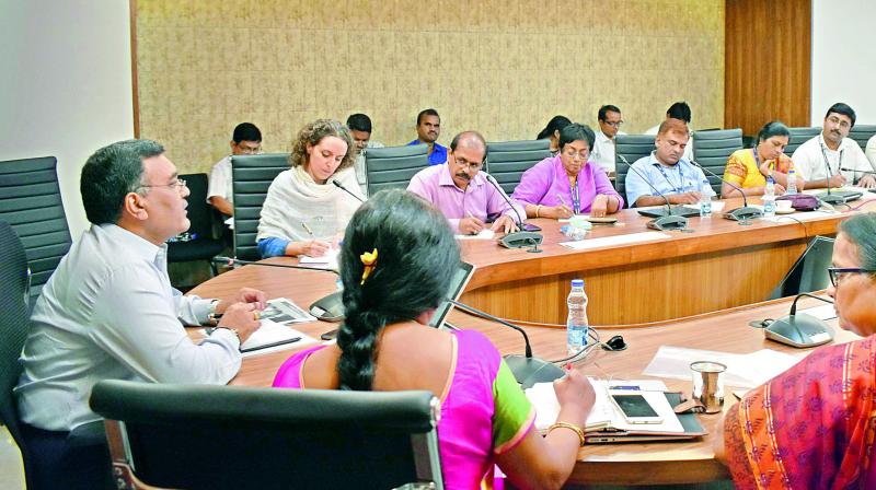 Chief Secretary Dinesh Kumar holds Joint Reflection meeting with Unicef representatives at the Secretariat on Tuesday. (Photo: DC)