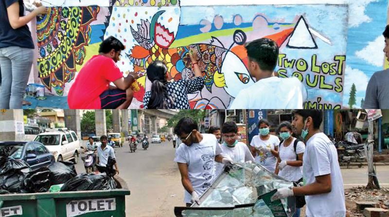 Volunteers involved in various city-centric activities.