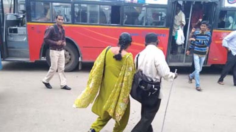 Bus-stands dont provide auditory signals on platforms and voice announcements to help the visually impaired down.