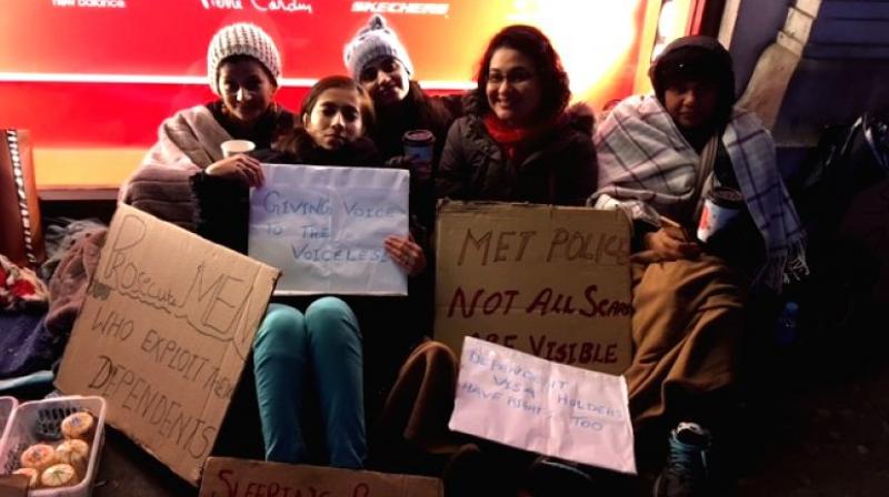 Members of Indian Ladies in UK (ILUK) protesting. (Photo: IANS)