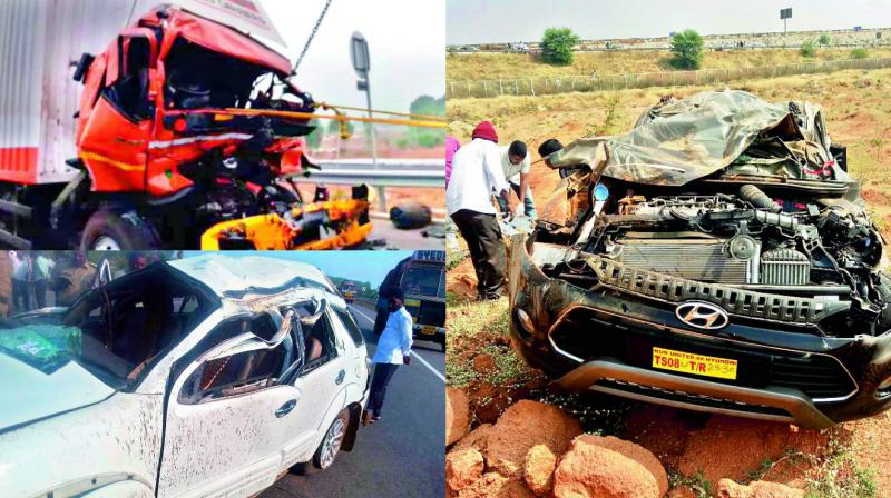 The vehicles involved in accidents on Outer Ring Road on Sunday. (Photo: DC)