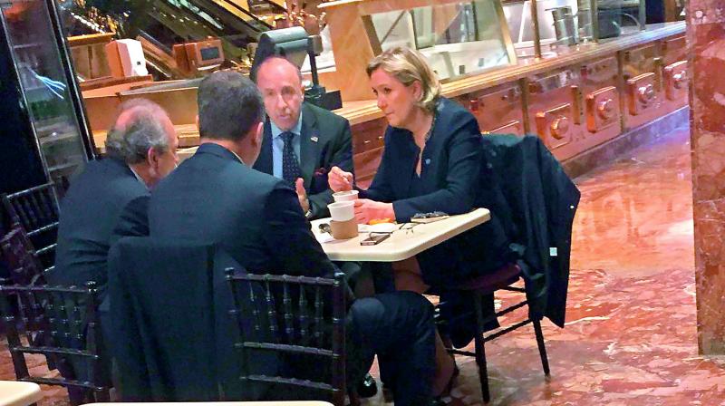 Far-right French presidential candidate Marine Le Pen at Donald Trumps New York headquarters building on Friday. (Photo: AFP)