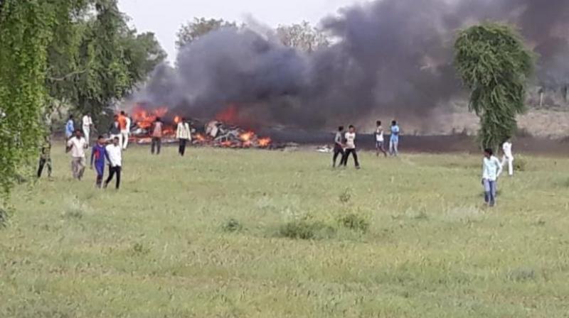 An Indian Air Force MiG 27 aircraft crashed on a field in Jodhpurs Banad area in Rajasthan on Tuesday morning. (Photo: Twitter | ANI)