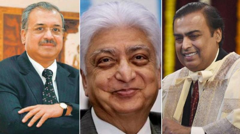 Indian business tycoons Mukesh Ambani, Dilip Shanghvi and Azim Premji collectively hold a wealth of $51 billion. (Photo: File)