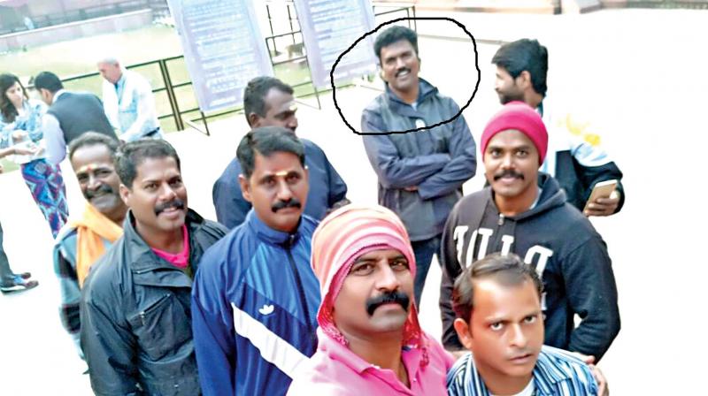 The police team posing for a selfie after apprehending one of the suspects in Rajasthan. Periyapandian (in the background). (Photo: DC)