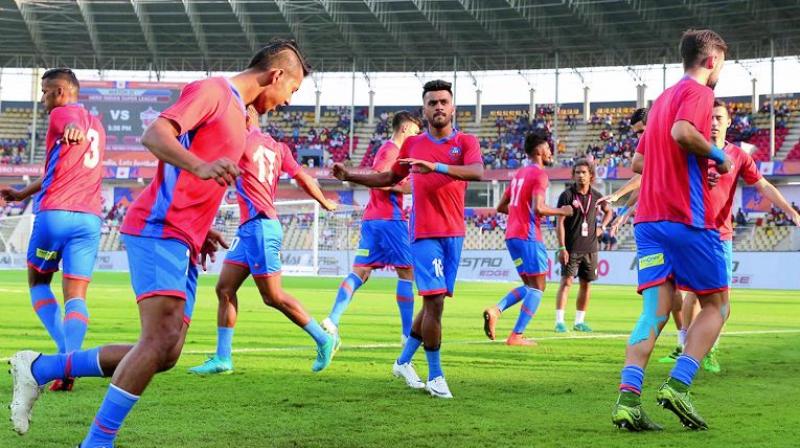 FC Goa players at a training session in Margao on Wednesday.
