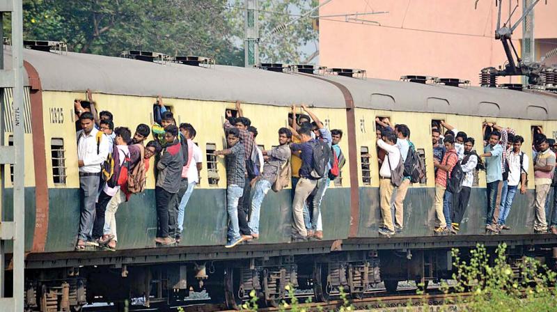 Metro trains were heavily crowded as they were the only public transport available in places with no suburban train network.