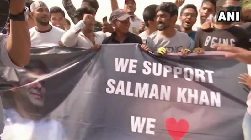 Fans outside Salman Khans Galaxy Apartments. (Photo: ANI/Twitter)