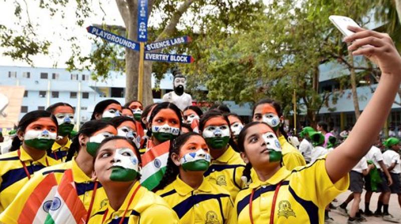 Students take part in an event to mark Republic Day celebrations in Chennai on Wednesday. (Photo: PTI)