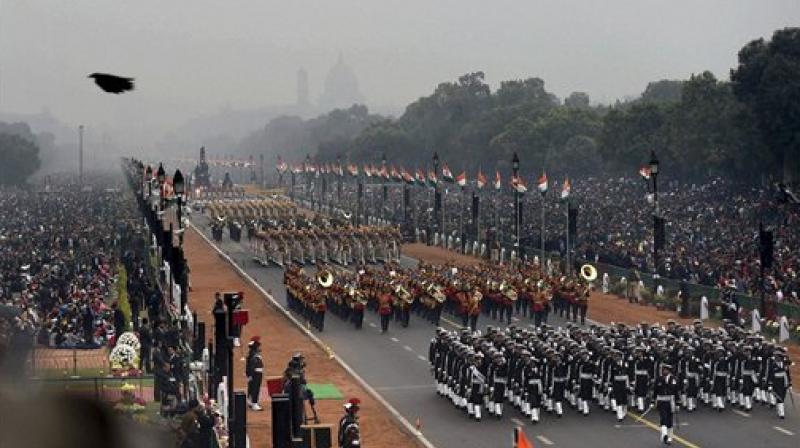 Contingents march past at the Rajpath during the 68th Republic Day Parade in New Delhi on Thursday. (Photo: PTI)
