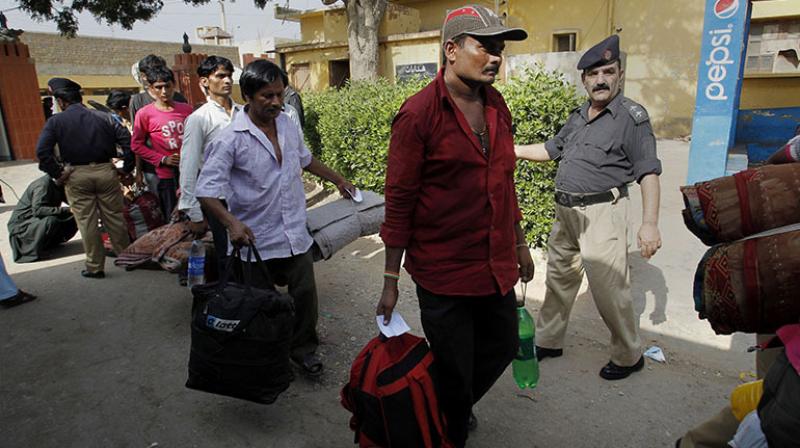 The Indian fishermen, who were released from Karachis Landhi jail, yesterday were brought here by a train this afternoon. (Photo: AP/Representational)