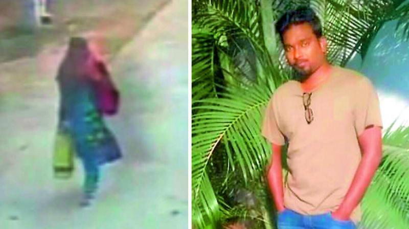 (Left) A CCTV grab shows Sunitha walking with a heavy plastic can. (Right) Sravan.