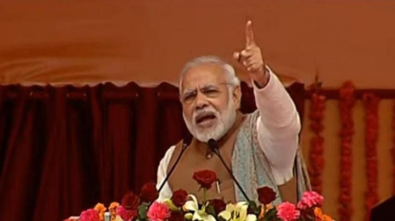 Prime Minister Narendra Modi speaking at the Lucknow rally (Photo: Twitter)