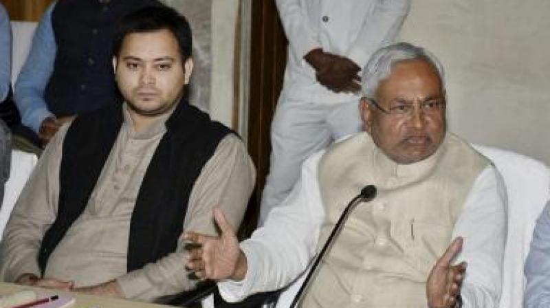 Bihar Chief Minister Nitish Kumar called Deputy Chief Minister Tejaswi Yadav in his chamber for a meeting. (Photo: PTI)