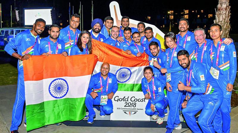 Members of the Indian contingent at the countrys flag-hoisting ceremony in Gold Coast on Monday. (Photo: AP)