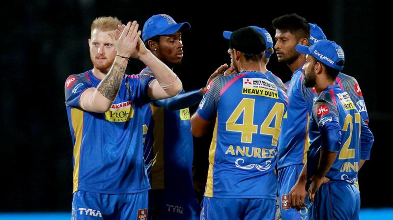 Ben Stokes of RR after Axar Patel of KXIP gets run out during match forty of the Vivo Indian Premier League 2018 (IPL 2018) between the Rajasthan Royals and the Kings XI Punjab held at the The Sawai Mansingh Stadium in Jaipur (Photo: IPL website)