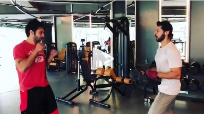 Screenshot from Varun Dhawan and Dino Moreas boxing practice (Courtesy: Instagram)