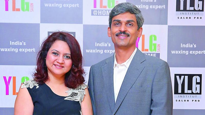 Vaijayanti Bhalchandra, Co-founder, Head Innovation, Learning and Supply Chain, YLG Salons and Rahul Bhalchandra, Founder, Director and CEO, YLG Salons at the launch of their salons in Hyderabad.