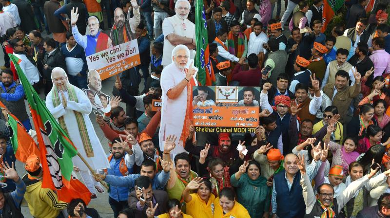 The much-awaited outcome of the closely-fought battle in Gujarat between the BJP and the Congress will be declared on Monday. (Photo: PTI)