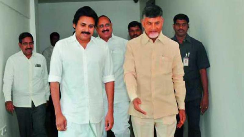 Andhra Pradesh Chief Minister N. Chandrababu Naidu along with Jana Sena chief Pawan kalyan