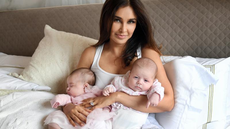 Lisa Ray with her twins Souffle (as she likes to call them).