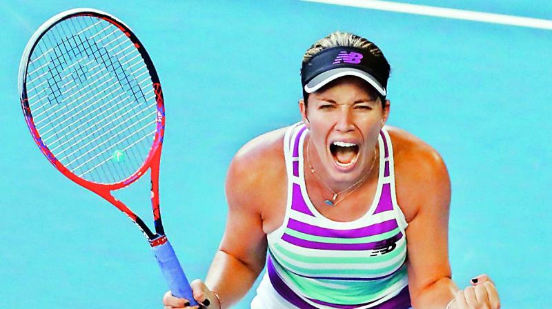 Danielle  Collins of the US celebrates  her 2-6, 7-5, 6-1  win over Russias Anastasia Pavlyuchenkova  in the  quarterfinal on Tuesday. (Photo:  AFP)