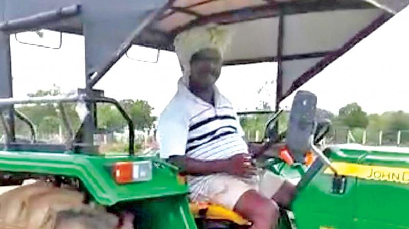 Justice A. Selvam in his tractor.