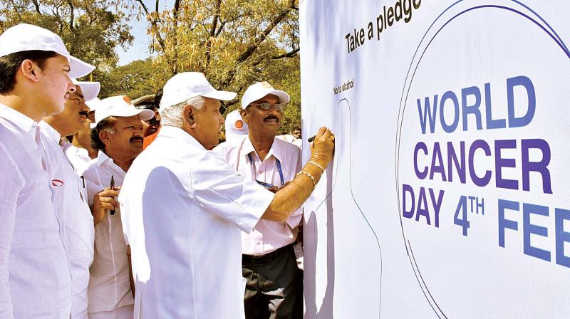 State BJP president B.S. Yeddyurappa participates in a function to mark World Cancer Day in Kalaburagi on Saturday   (Photo: KPN )