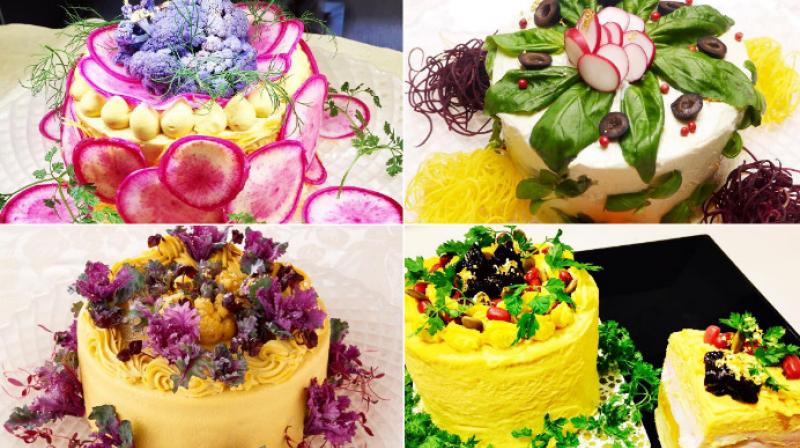 Chef creatively creates healthy salad cakes at her cafe